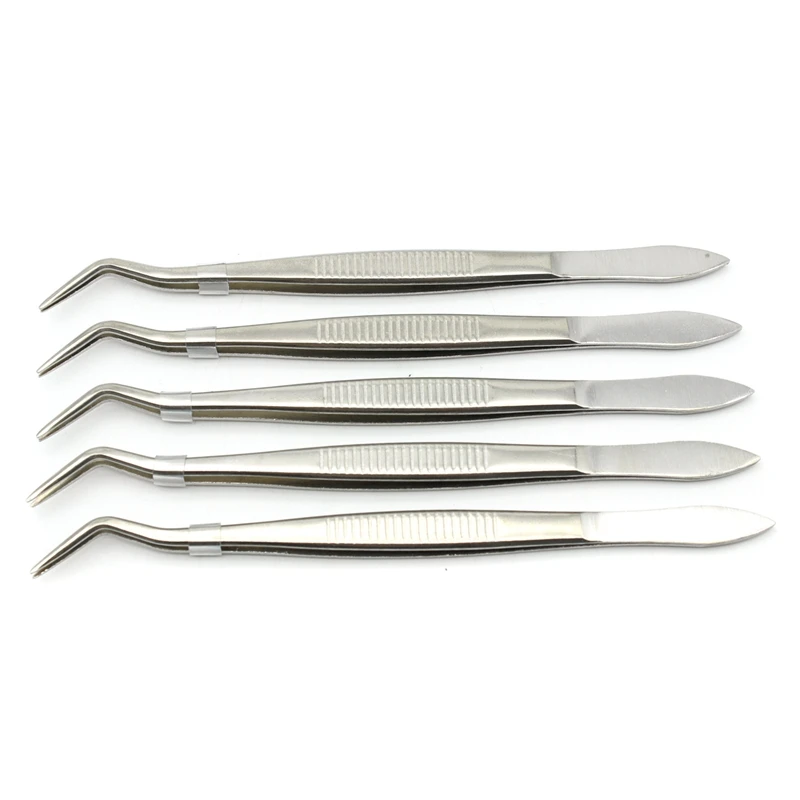 5pcs 16cm Stainless Steel Dental Tweezers Surgical Serrated Curved Tweezer Pincers Forcep Oral Care Dentist Lab Instrument Tools