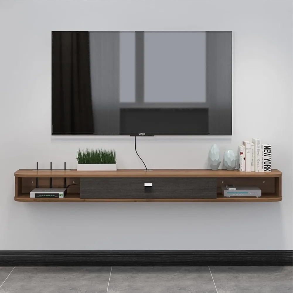 55'' Wall Mounted TV Stand Floating TV Console Media Entertainment Under TV Shelf for Bedroom Livingroom (Walnut)