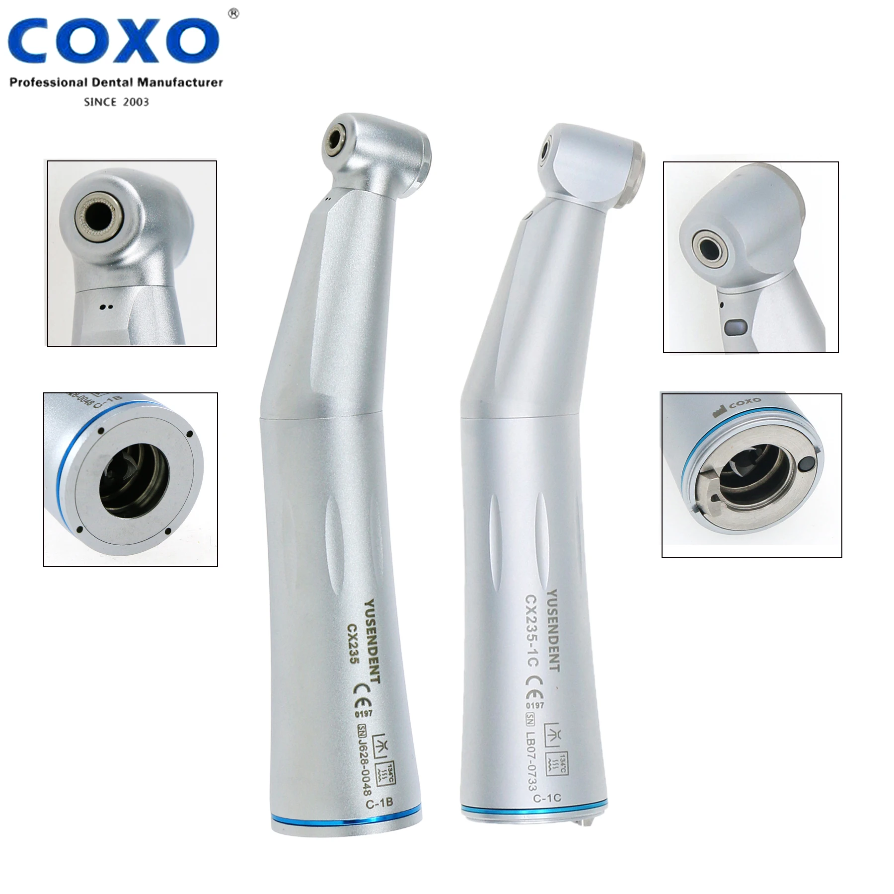 

COXO Dental Low Speed Contra Angle Handpiece Fiber Optic LED 1:1 Internal Water Spray E Type NSK KAVO CX235-1B CX235-1C