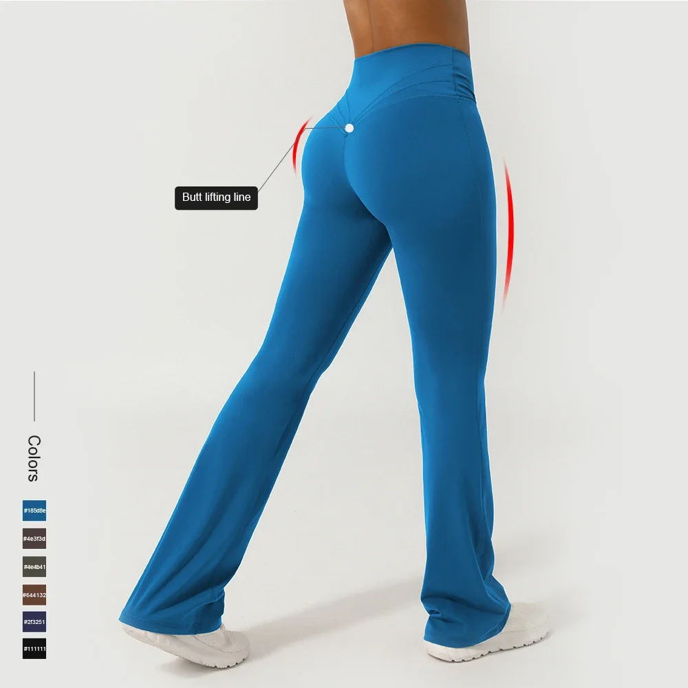V-Cross Fitness Flare Pants Lifting Buttocks Cross Waist Yoga Sport Leggings Gym Outdoor Acticewear Workout Wide-Leg Pants