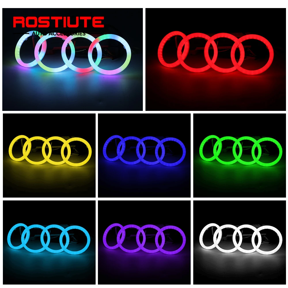 4 in 1 Colorful Haro Ring Angel Eyes RGB Sequential Flowing 60mm 70mm 80mm 90mm 100mm 110mm 120mm DRL Led Headlights Projector