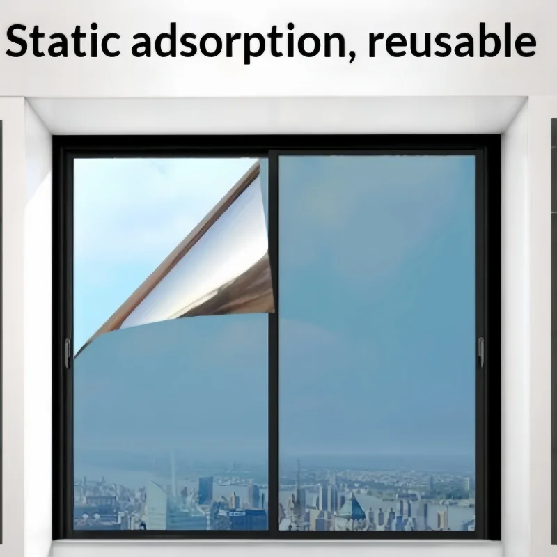 Silver Sun Protection and Heat Insulation Film Glass Sticker,Sun Blocking Anti UV Reflective Mirror Window Tint for Home and Off