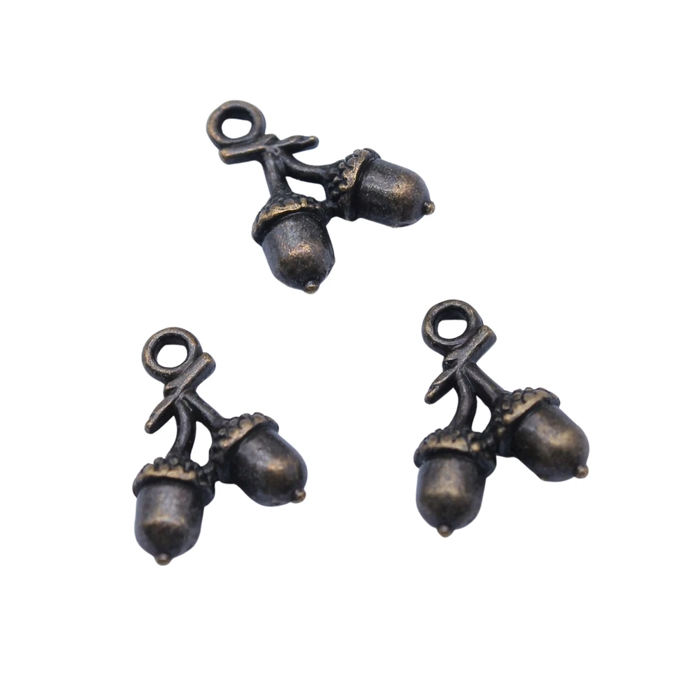 20pcs Antique Bronze & Silver Hazelnut Acorn Charms