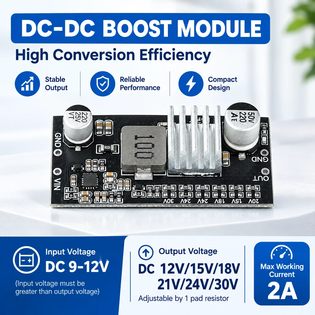 IP6752 DC-DC Step Up Converter 9-12V To 15V 18V 21V 24V 30V 2A 60W 6 Gears Adjustable Voltage Power Supply Module