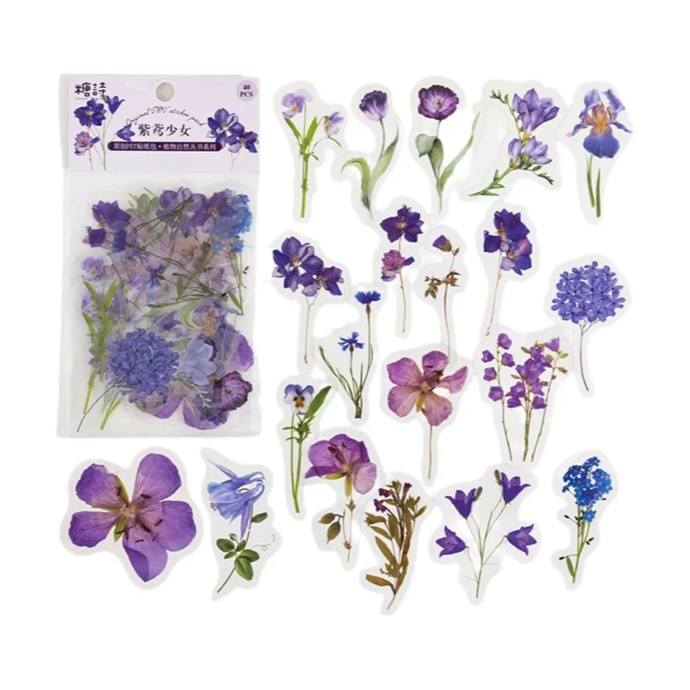 

40 шт. винтажных наклеек DIY с бабочками, цветами, растениями, грибами и ромашками из ПЭТ-материала