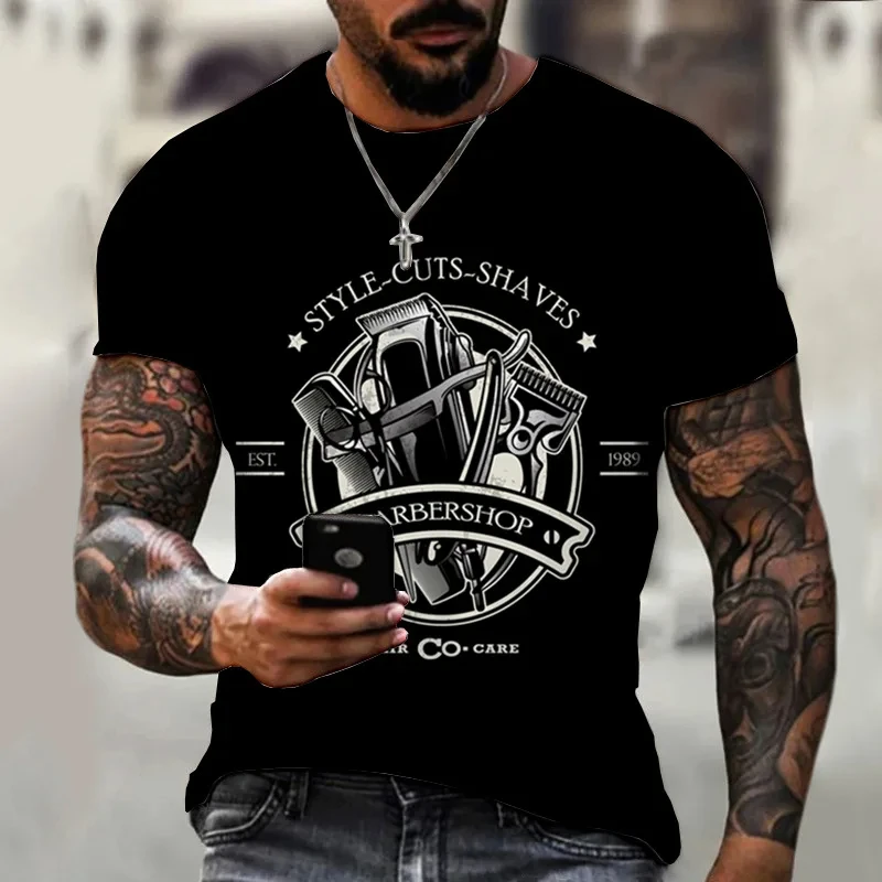 Casual Hip-hop Men\'s T Shirt 3D Funny Barber Graphic Print Short Sleeve Tops Summer O-Neck Prints Streetwear Oversized Men Tees