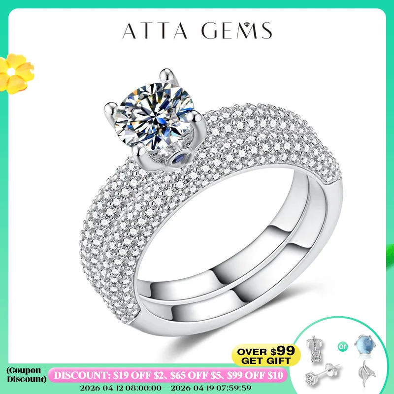 

ATTAGEMS 6.5MM Moissanite Couple Ring for Women 925 Sliver Plated 18K Gold Round Cut 1.0CT Diamond Wedding Ring Set for Gifr