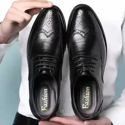 Casual Men Shoes Retro Brogue Shoe Non-slip Business Men Leather Shoe Breathable Lace-up Male Dress Footwear Comfortable Oxfords