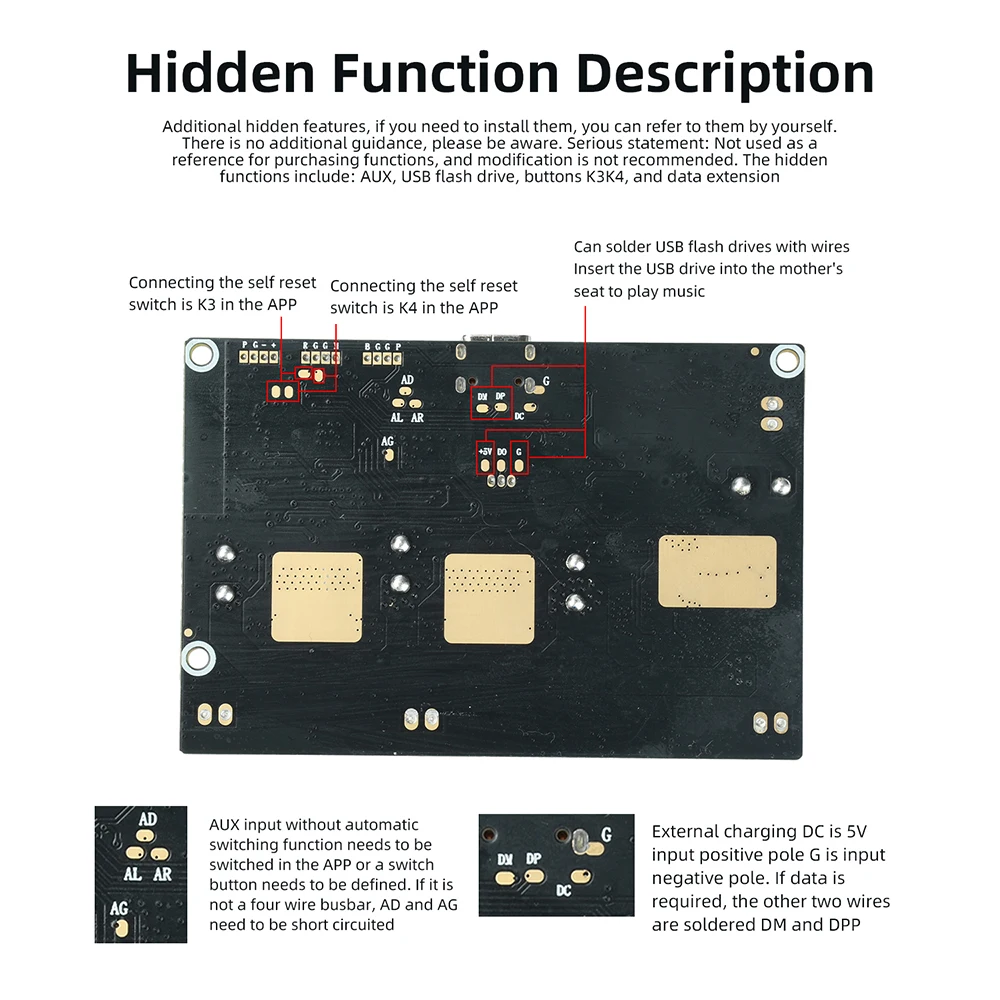 Bluetooth-Verstärkerplatine APP-Steuerbar 2.1-Kanal 2×22W+43W Bass Typ-C Ladeanschluss Audio-Verstärkerplatine für DIY-Lautsprecher – Detail 9