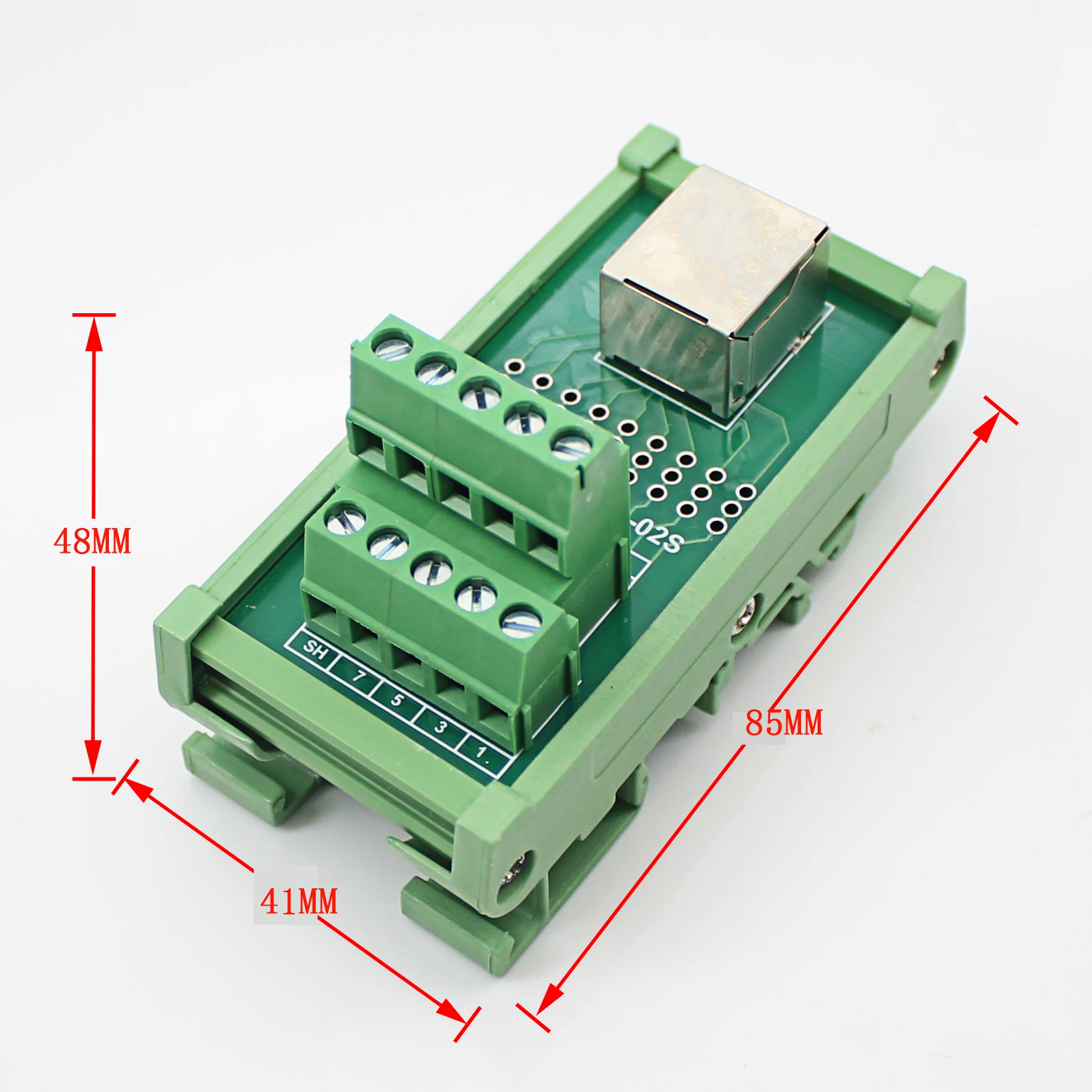 Din Rail Mounting RJ45 Female To Screw Terminal Block RJ45 45 Degree Breakout Board 5pin