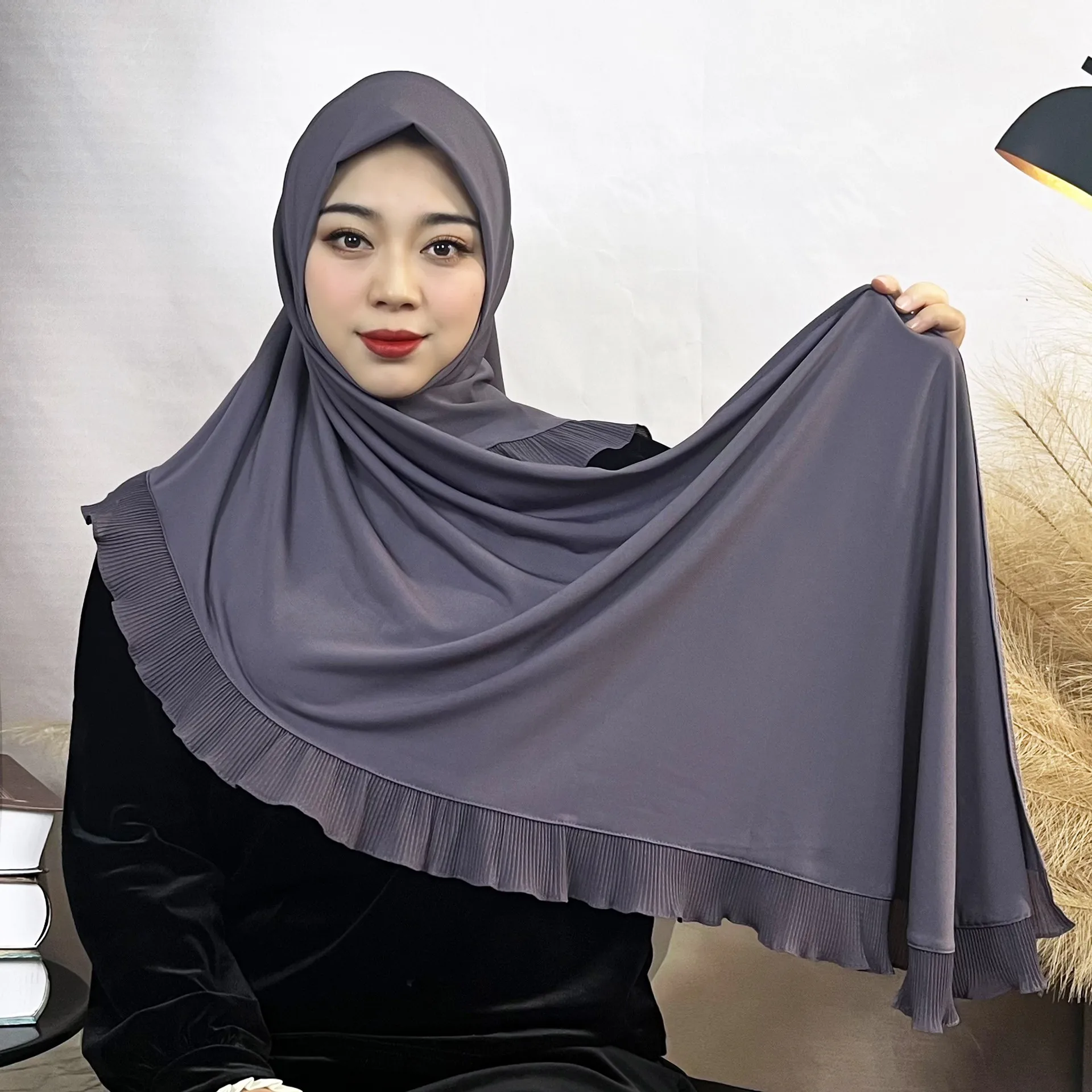 

Muslim Hijab Ruffles Pull On Headscarf Women Islamic Shawls Wrap Turban One Piece Amira Khimar Arabic Instant Hijabs Hat Niqab