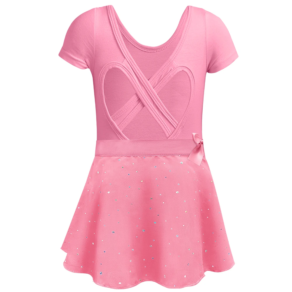 Mädchen Ballett Trikots mit abnehmbarem Rock Combo Krawatte Kurzarm Ballett Tanz Kleid Outfit Kinder Gymnastik Kostüm – Detail 22
