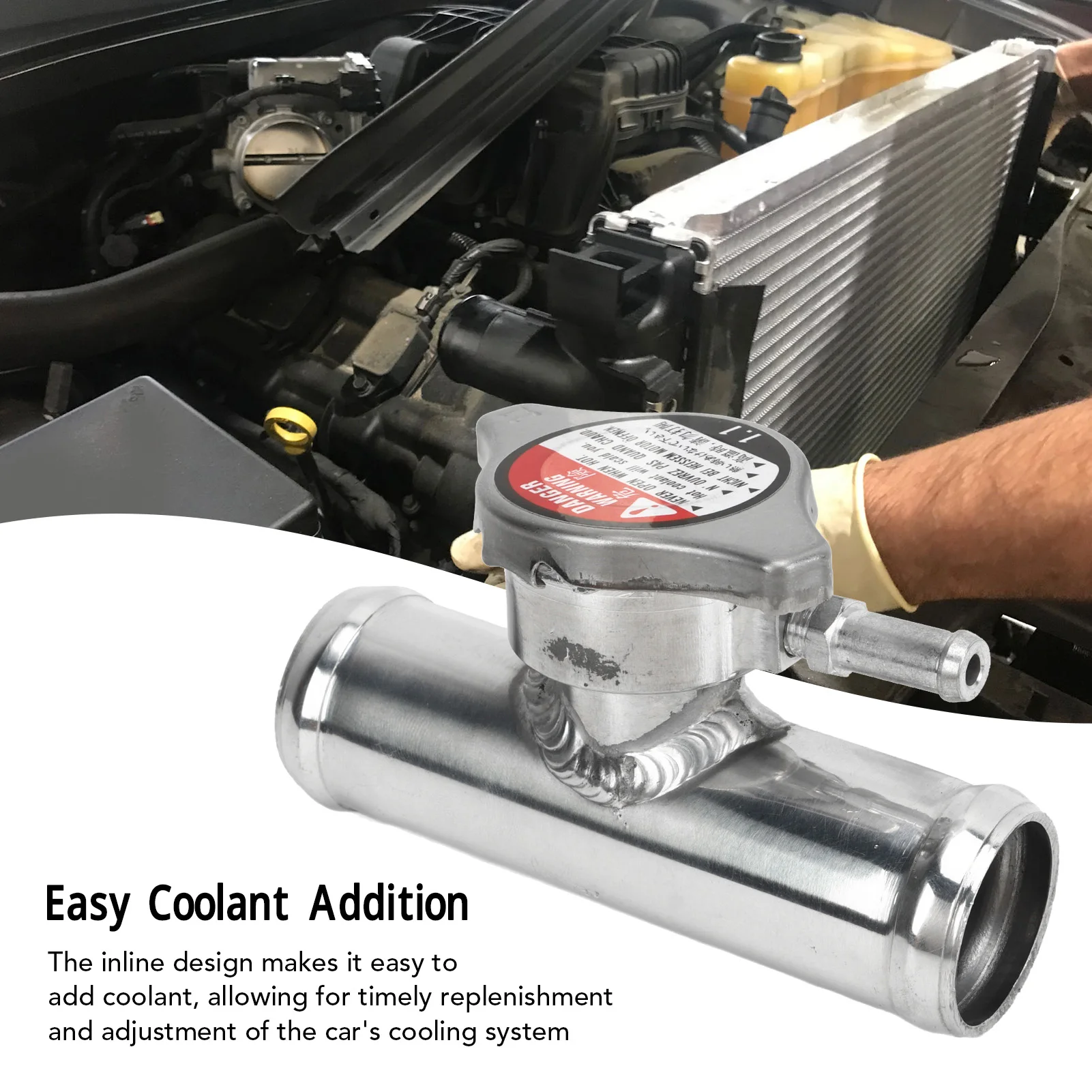 

Inline Radiator Hose Filler Neck 32mm 1‑1/4in OD High Temp Resistant Easy To Use Coolant Filler Neck with 16PSI for Cars