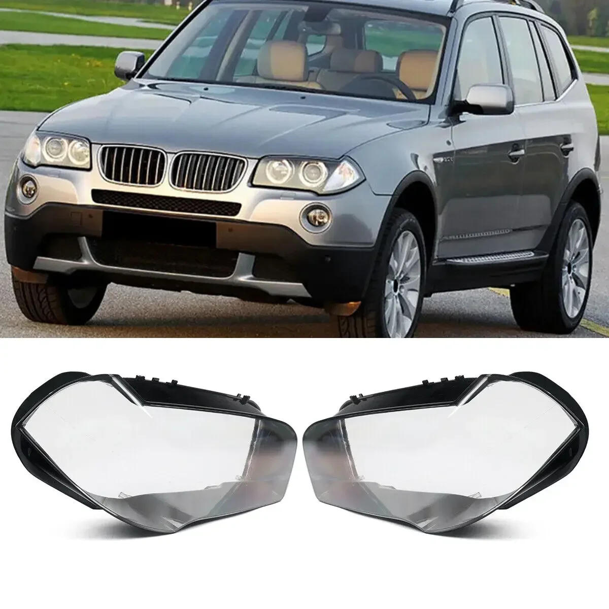 A Pair Front Headlight Lens Headlamp Cover For BMW E83 X3 2004-2010 Left+Right