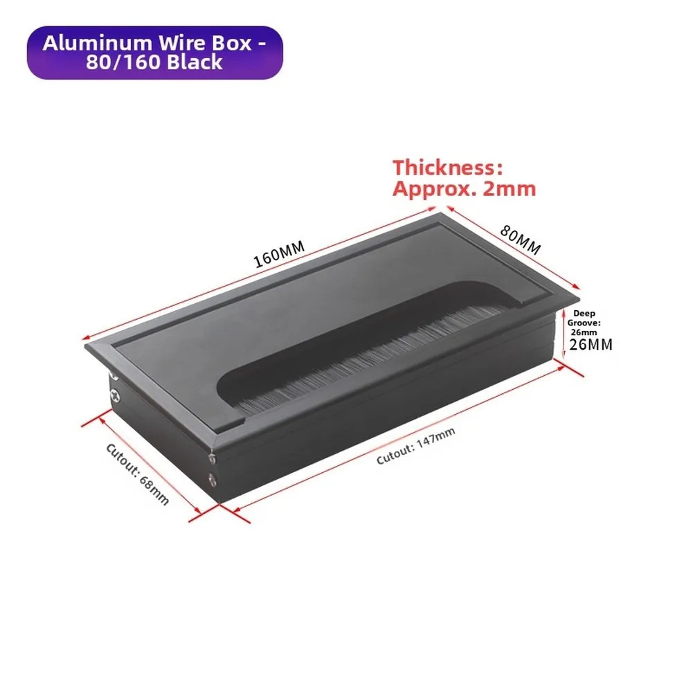 

Aluminum Junction Box for Managing Power and Data Cables on Desks Tables and Modular For Furniture Installations