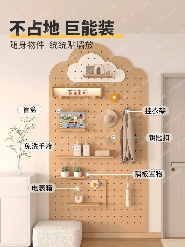 Solid wood hole board, hanging board, coat rack, shelf, entrance entrance, meter box, blocking clouds, wall storage