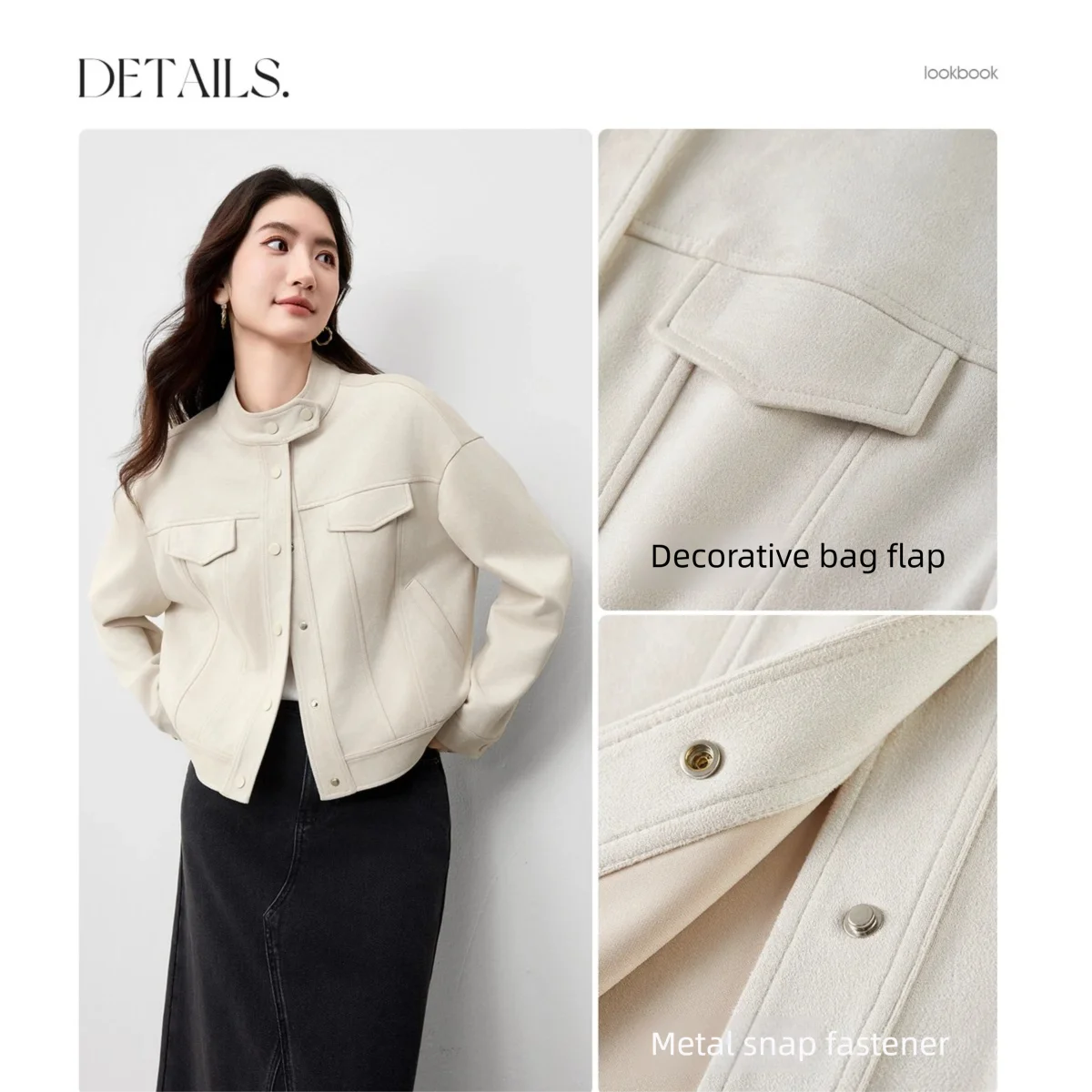 SENTUBILA 여성용 스웨이드 가죽 자켓 2026 봄 스탠드 칼라 드롭 숄더 봄버 자켓 코트 여성용 아우터 153WB2263