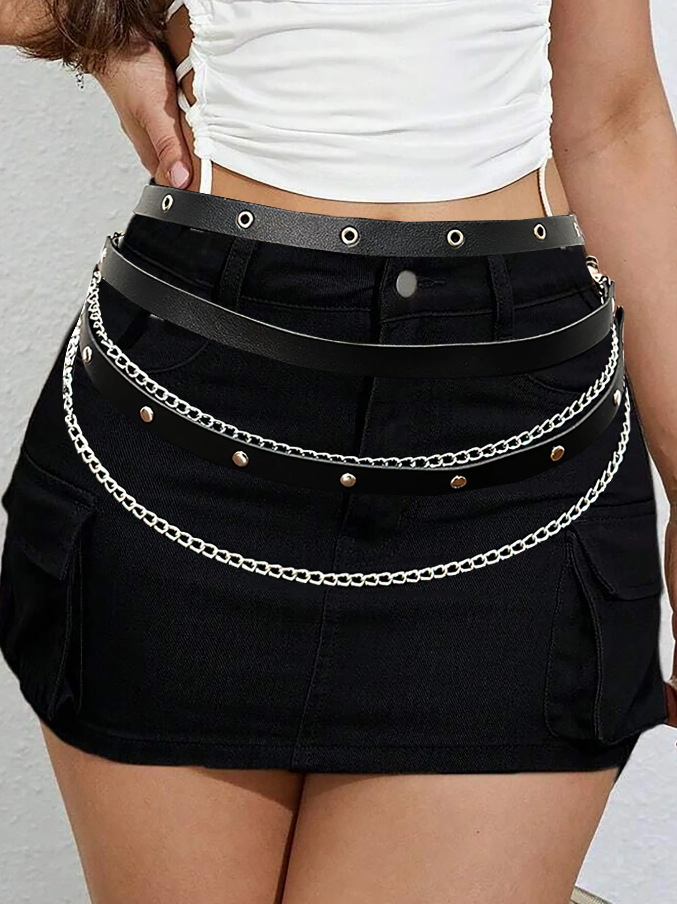 Verstellbarer PU-Leder Gürtel für Damen, Sexy Taillen-Harness, Gothic Bauchkette, Festival-Schmuck für Mädchen – Detail 7