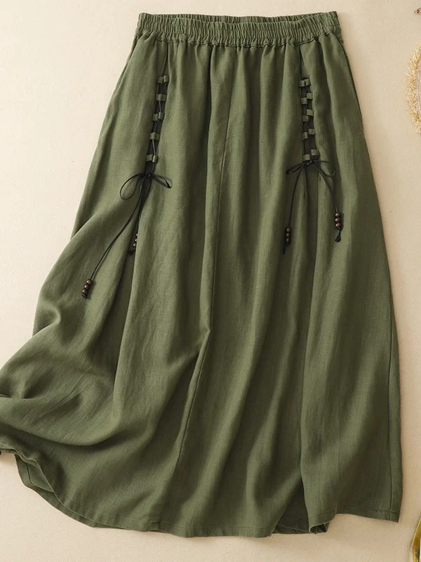 Retro Artistic Design Cotton Linen Loose Waist Sash Women's Skirt Summer 2026 New Style Versatile A-Line Skirt