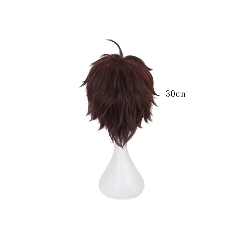Short Dark Brown Synthetic Cosplay Wig for Anime Characters, Layered Fluffy Style with Natural Curl Ends