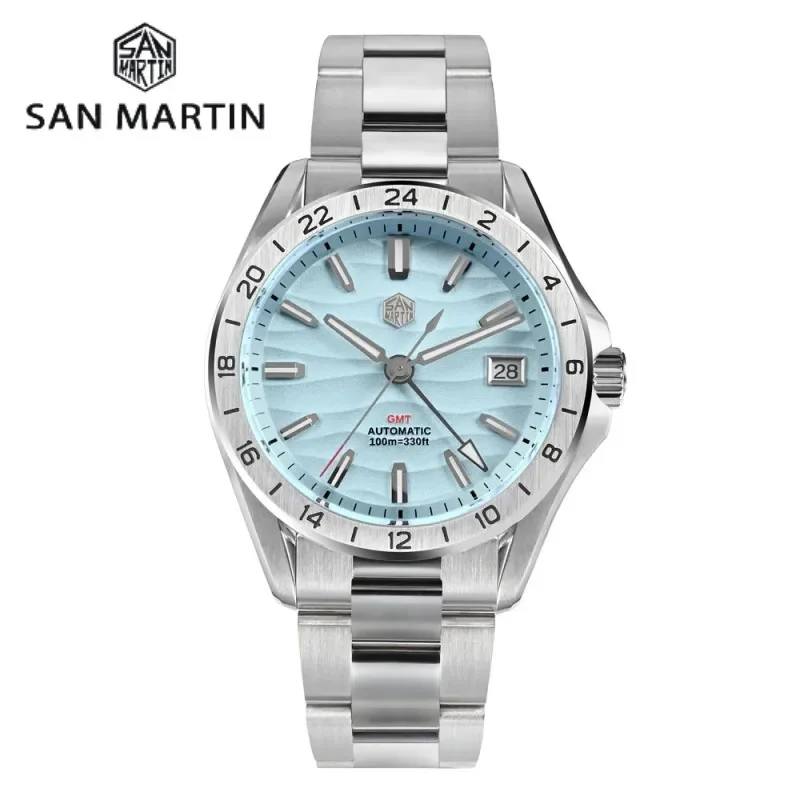 San Martin New 39mm Desert Texture Luxury Men Watch NH34 GMT Automatic Mechanical Business Dress Sapphire 10Bar Luminous SN0129