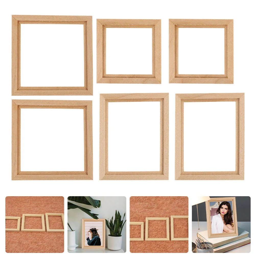 6 Pcs Photo Frame Model Ornament Mini Crafts Wooden Painting Picture House Micro World Miniature Child Vintage Decor