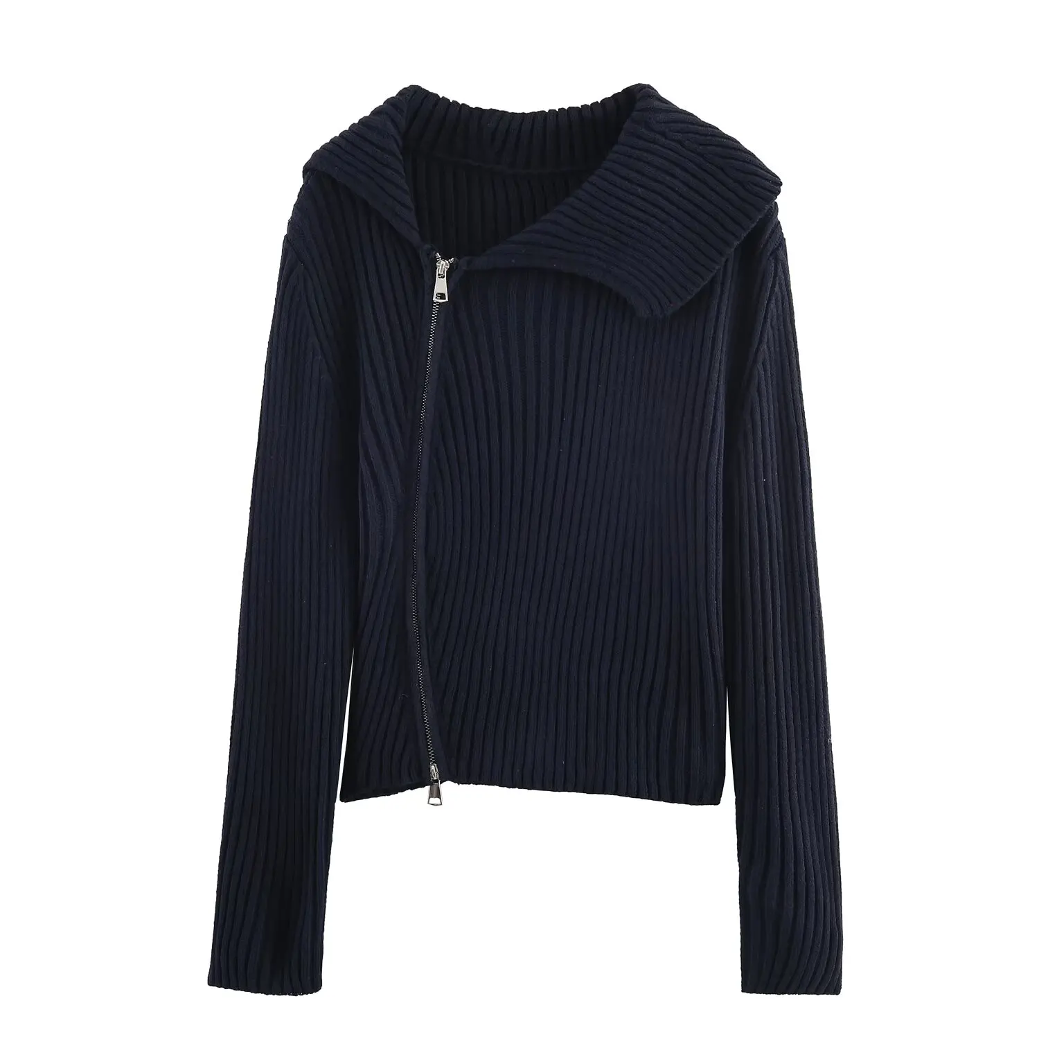 

2025 New Women's Clothing European and American Style Fashion Casual Temperament Simple Long Sleeve Zipper Knitted Jacket