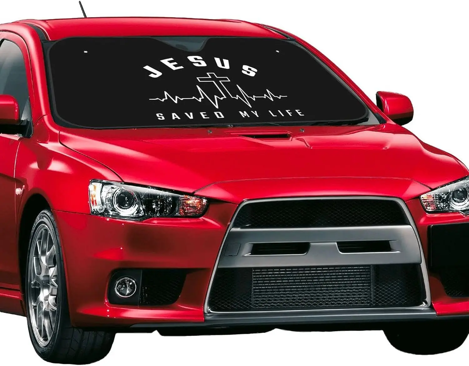 Jesus Saved My Life Pattern Windshield Car Sun Shade Front Window Sunshade for Most Sedans SUV Blocks Uv Rays Keep Vehicle Cool