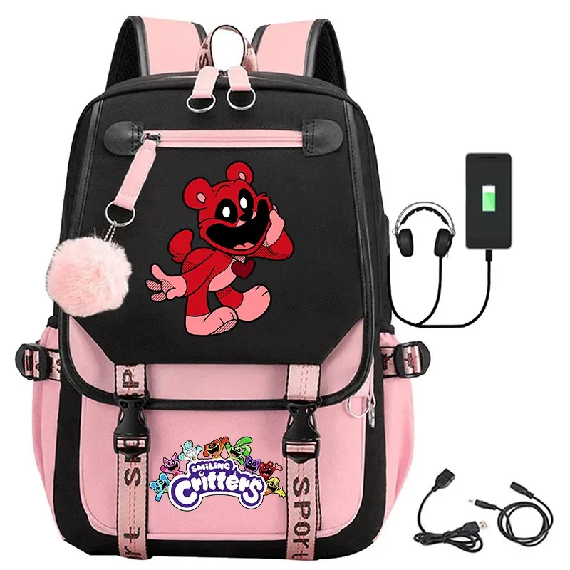 Usb Charge Smiling Critters Catnap Printing Backpack for Teenage Girls Laptop Daypack Women Travel School Bags Cartoon Bookbag