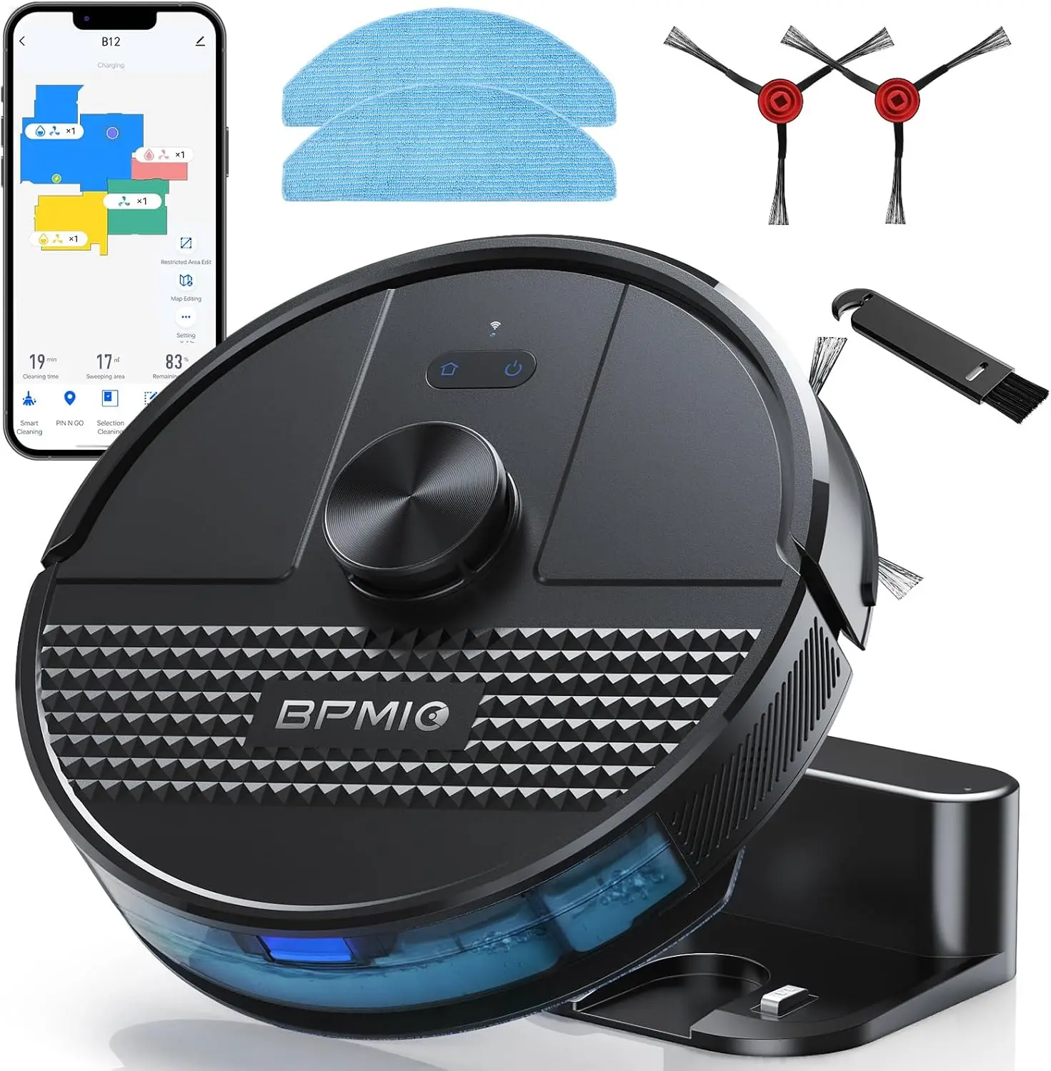 Robot Vacuum and Mop Combo 4500Pa Max Suction with LiDAR Navigation Smart Mapping, 145 Min Runtime Customized Cleaning Schedule