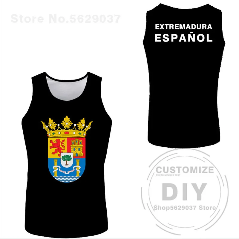 Extremadura Sleeveless Free Custom Made Name Merida Vest T-shirt Print Flag Word Plasencia Caceres Badajoz Espana Spanish Shirt