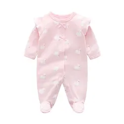 Autumn Baby Clothes 0 To 3 6 12 Months For Infant Newborn Girl Rompers pink Princess girls Jumpsuit with Foot Kids Bodysuit