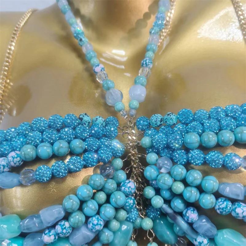 Hochwertige handgefertigte Perlen-Körperkette für Frauen Roupas+Feminina Mehrschichtiges Boho Sexy Tanktop Y2K Schmuck Party Festival Rave – Detail 9