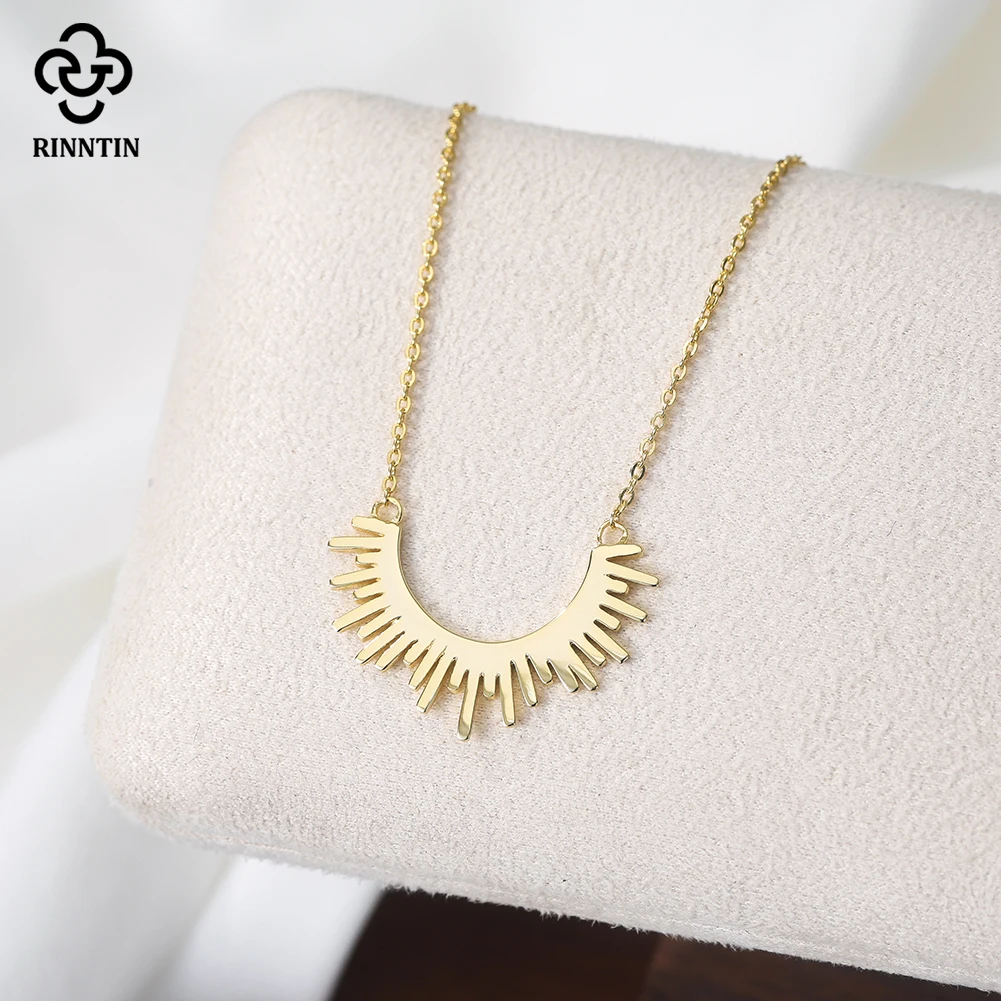 

Rinntin New 925 Sterling Silver Geometric Pendant Necklace Chain for Women Party Half Circle Dainty Choker Collares Gift GAN14