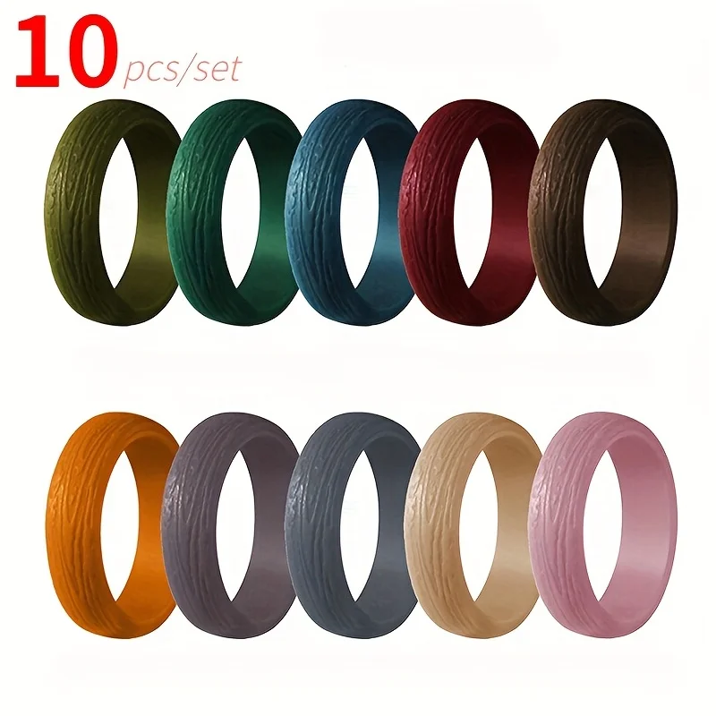 10pcs Wide Promise Ring Country Style With Trunk Texture Multi Colors To Choose Wedding Everyday Luxury Engagement Ring Jewelry