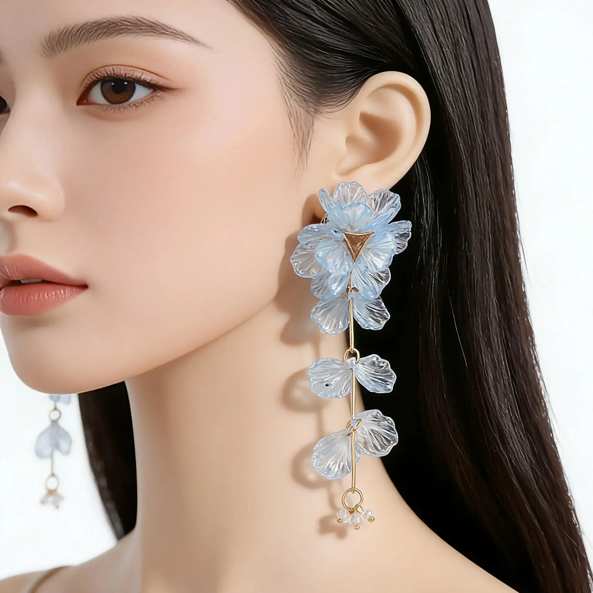 

Handmade Colorful Acrylic Flower Long Earrings Gradient Petal Dangle Earrings with Tassel Exquisite Summer Beach Party Jewelry