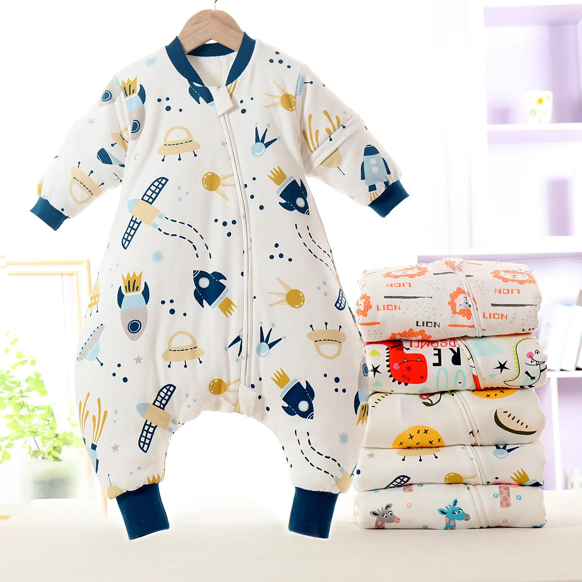 Baby Cartoon Split-legged Sleepsacks With Detachable Sleeves For Boys Girls Children's Sleeping Bag Autumn And Winter Thickened