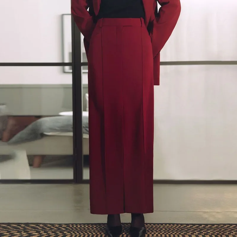 

Krismile, новогодние красные прямые юбки, женские 2021, с высокой талией и карманами, простые вечерние элегантные юбки, женская одежда