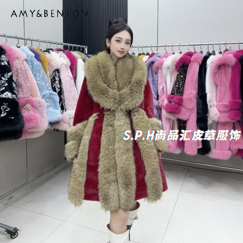 

Autumn Winter New Top Faux Coat Large Shawl New Elegant Medium And Long Women's Comfortable European Mink Thickened Furry Jacket