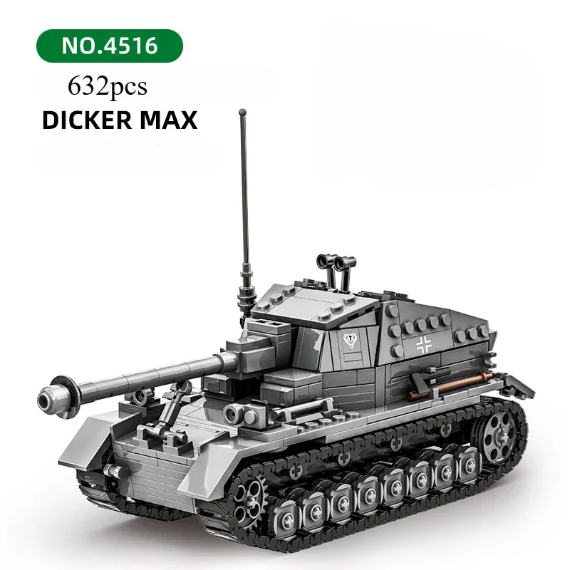 

MOC Big Max Tank Small Particle Building Block Boys Toy Military Armored Car Model Brick Hobby Stitching Gift