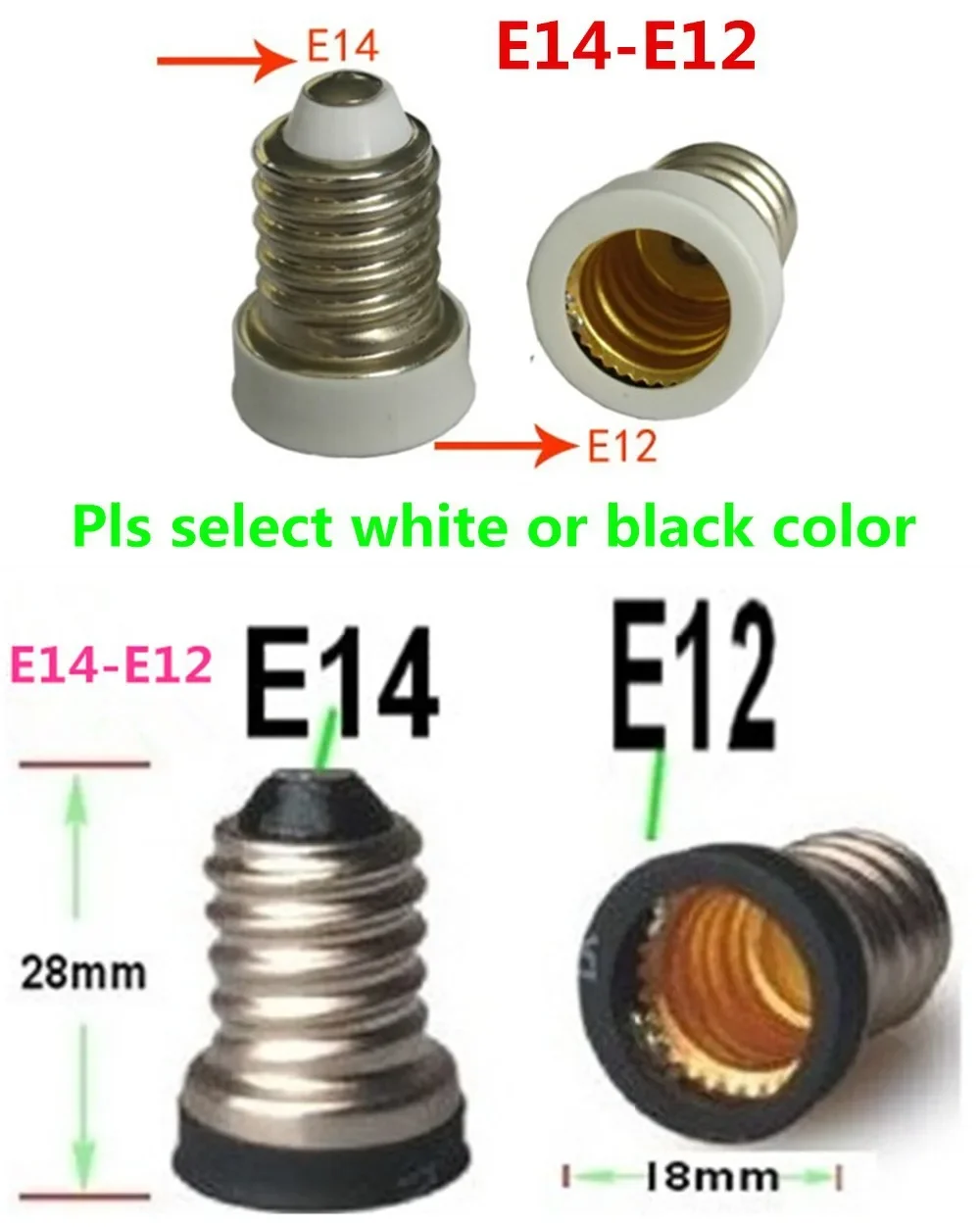 10pcs E14 to E12 Adapter Lamp Holder Converter  E14-E12 base LED socket adapter Light Bulb edison screw socket adapter Free Ship