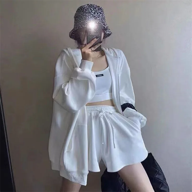 2024 Spring Autumn Women Clothes Sets Jackets+Camisole+Short Pants 3Pcs Clothing Suits Casual Sport Outfits Loose Tracksuit