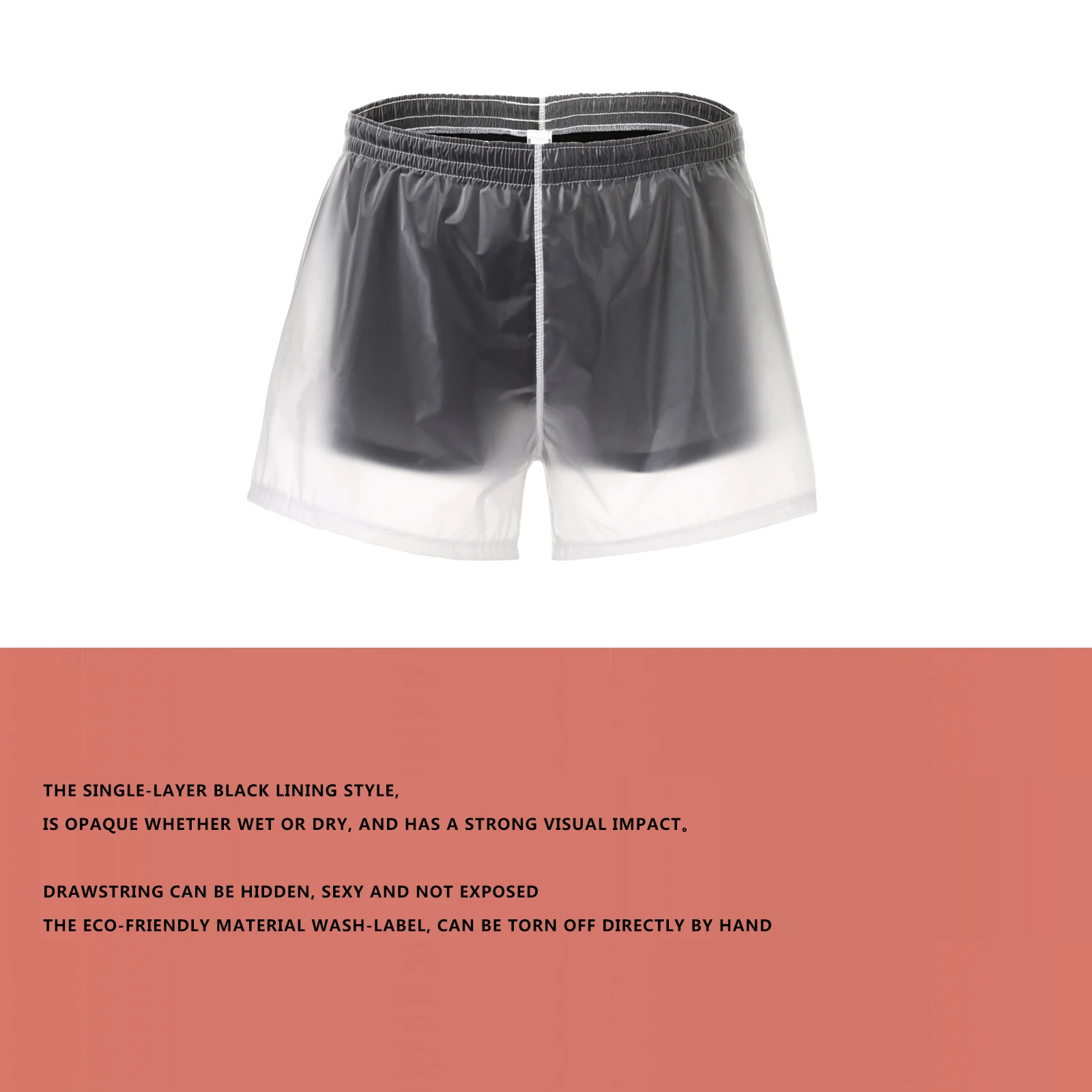 Men Beach Trunks Swimwear Man Sexy Transparent Swimming PVC Swimsuit Shorts Boardshorts  Waterproof Beachwear Bathing Suit