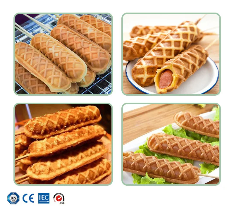 Professional Hot Dog Waffle Maker Stainless Steel 10pcs Lolly Waffles Making Machine 220V 110V Non-stick Baking Pan