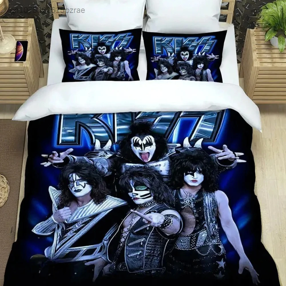 KISS Band Duvet Cover 3D Print Kiss Band Rock Bedding Set All Season Comforter Quilt Cover And Pillowcases Single Double Queen