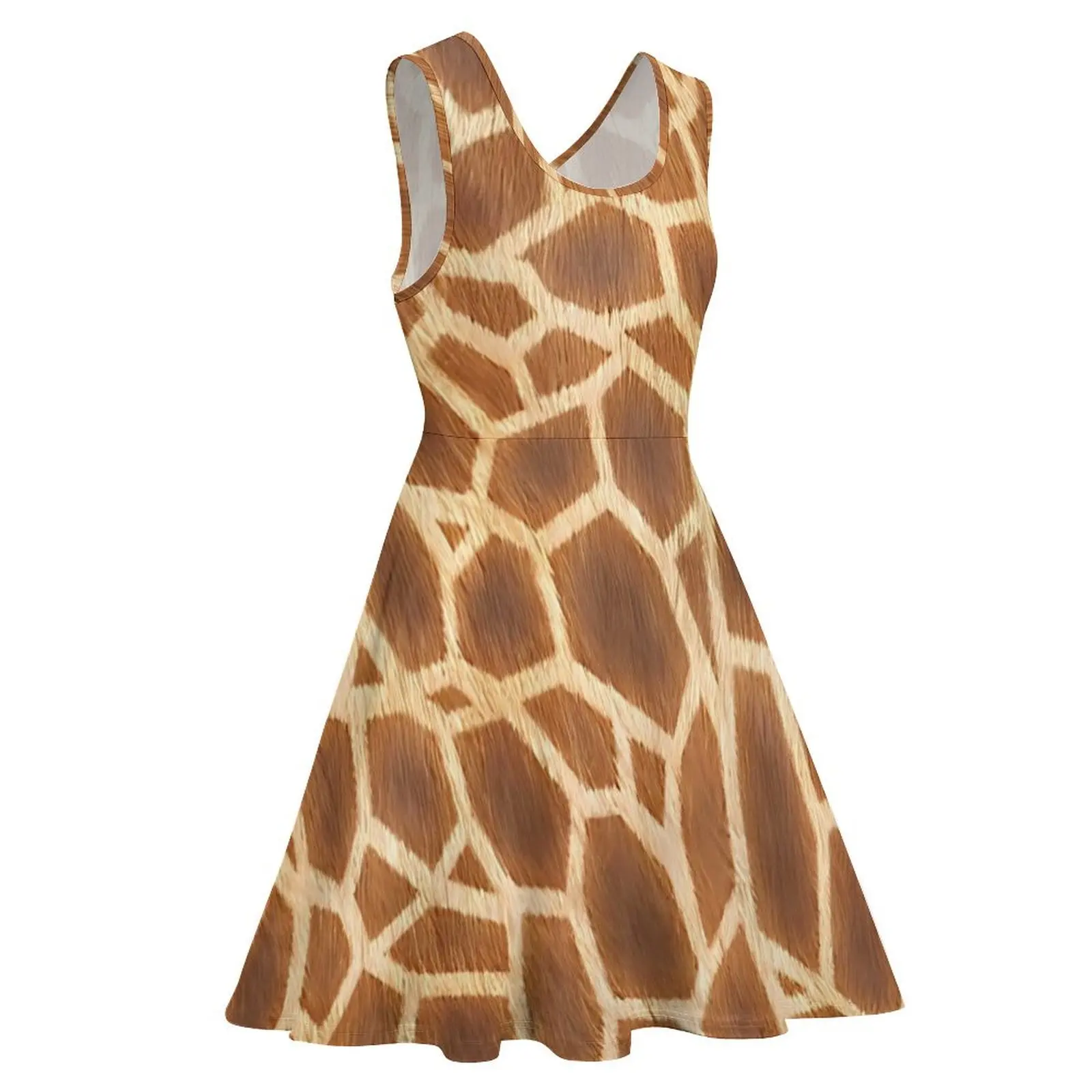 Robe imprimée girafe pour femme, robe de skate graphique, mode de rue animale, marron fibre, grande taille, mignon, été