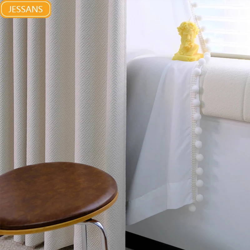 

Customized Cream White Woven Irregular Jacquard Thickened Curtains for Living Room Bedroom French Window Finished Products
