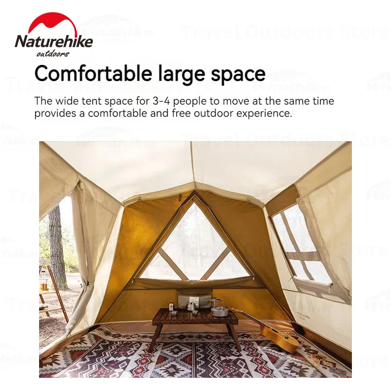 Naturehike A-Type Cotton Automatic Tent 3-4Persons Outdoor Camping Cottage Tent Quick Open All-In-One Support Rainproof Tent