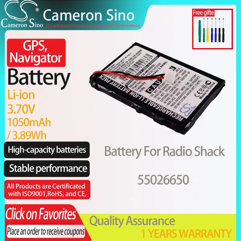 CameronSino Battery for Radio Shack 55026650 GPS,Navigator battery 1050mAh/3.89Wh 3.70V Li-ion Black