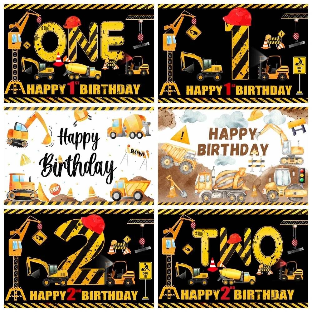 Construction Team Backdrop for Boys Birthday Party Excavator Crane Traffic Truck Baby Shower Kids Background Photography Decor